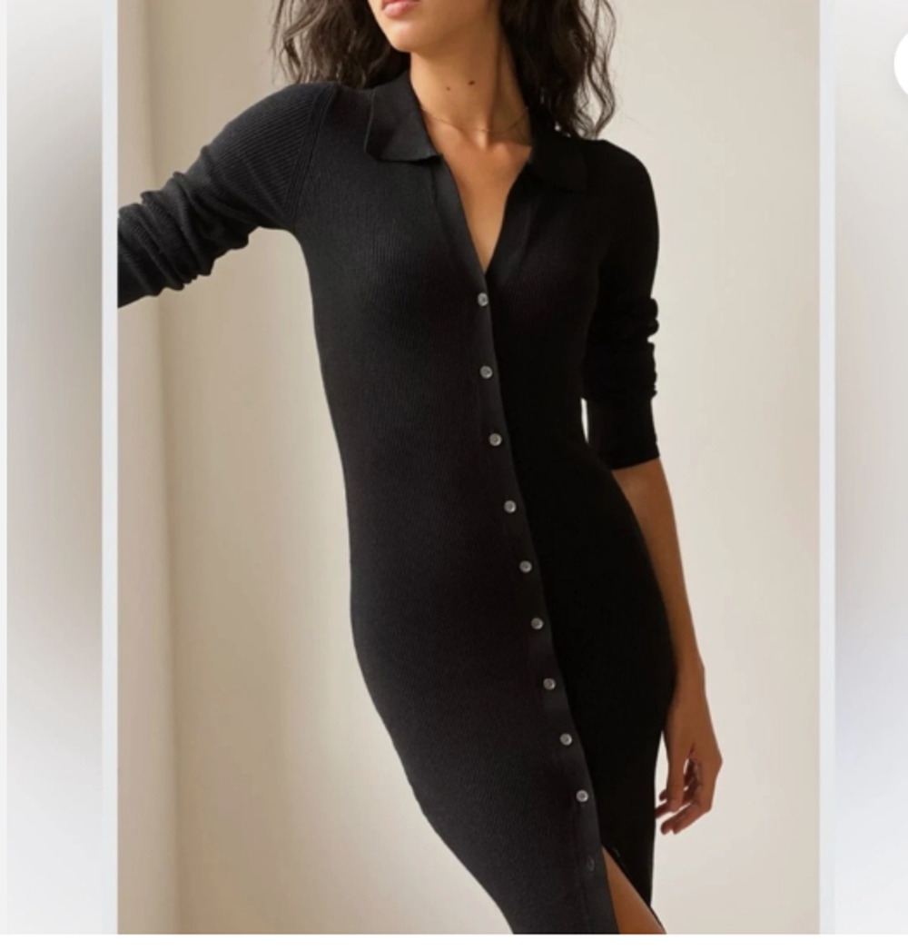 Aritzia Wilfred Cove Dress Black Ribbed Knit Sweater Dress Size Medium 3096